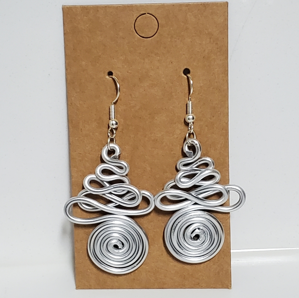 Silver Spiral Swirl wire  Handmade Earrings